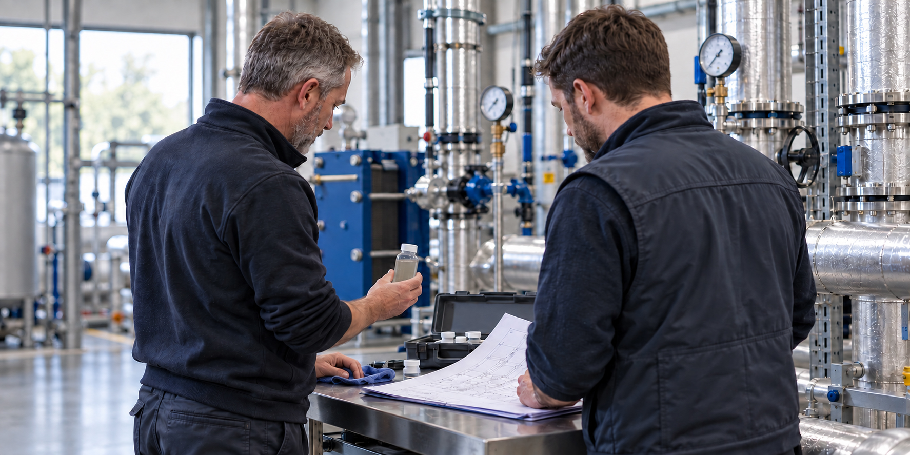 Engineers with water sample